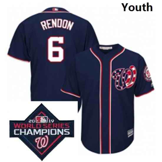 Youth Majestic Washington Nationals 6 Anthony Rendon Navy Blue Alternate 2 Cool Base MLB Stitched 2019 World Series Champions Patch Jersey